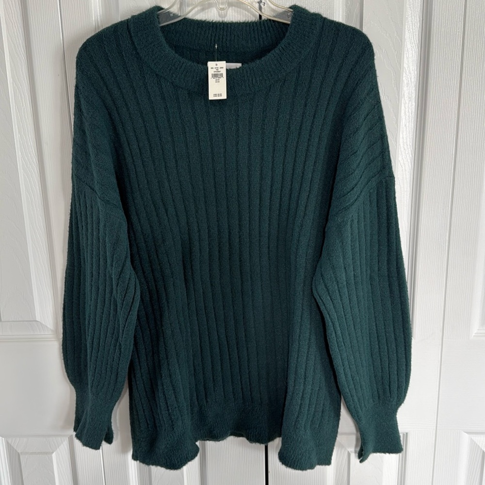 NWT Aerie Women's Spruce Green Super Soft Ribbed Knit Pullover Sweater - Size M - Picture 2 of 8